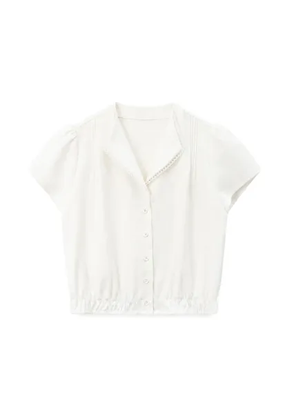Pleated Collar Short Sleeve Shirt And High Waist Drawstring Skirt Set