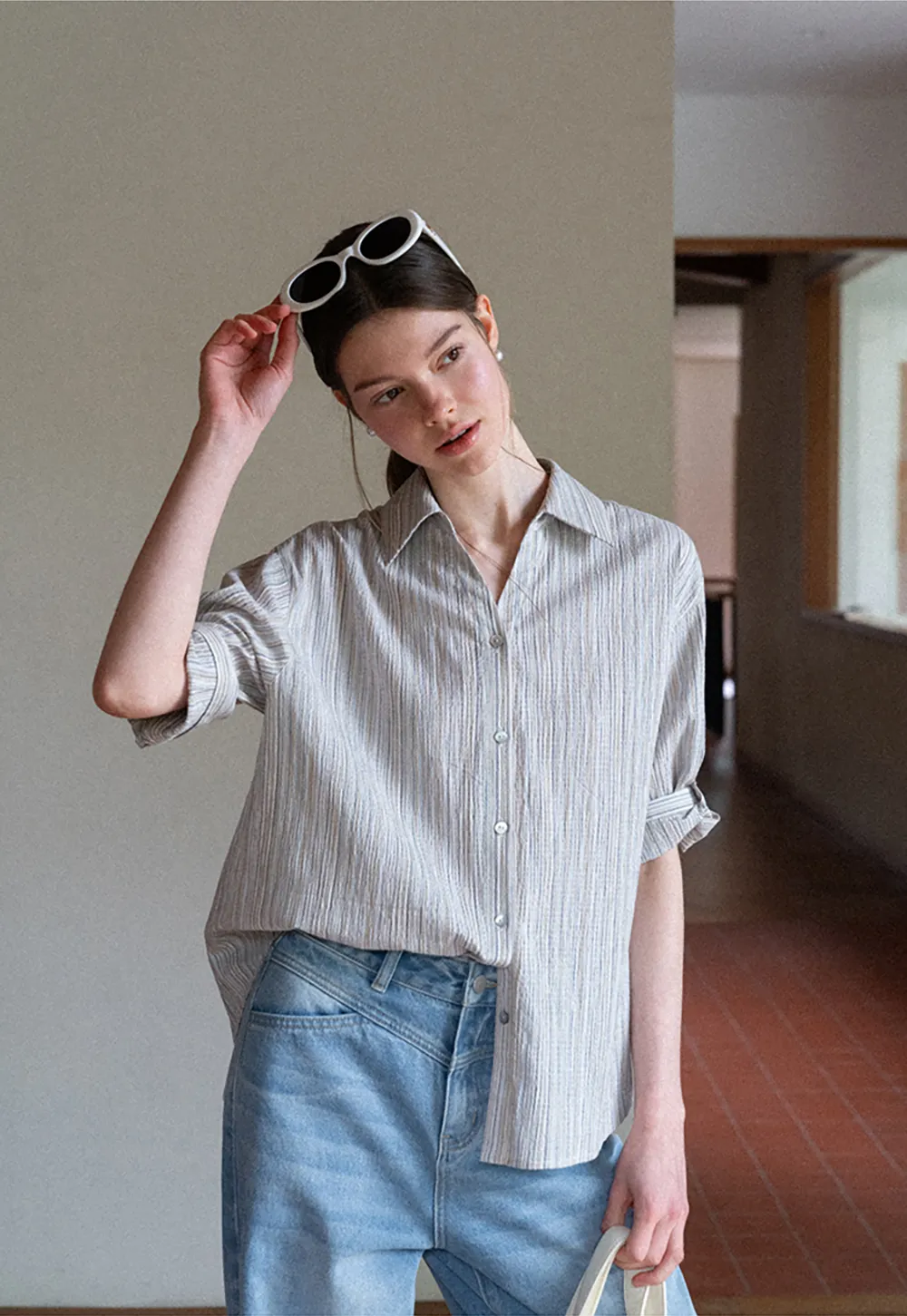 Striped Relaxed Fit Button Down Shirt
