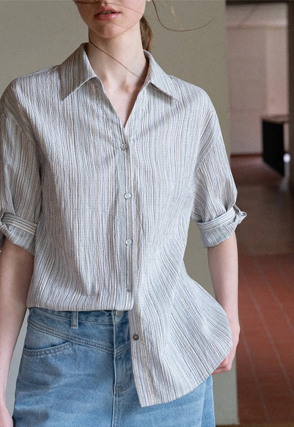 Striped Relaxed Fit Button Down Shirt