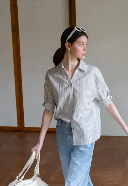 Striped Relaxed Fit Button Down Shirt