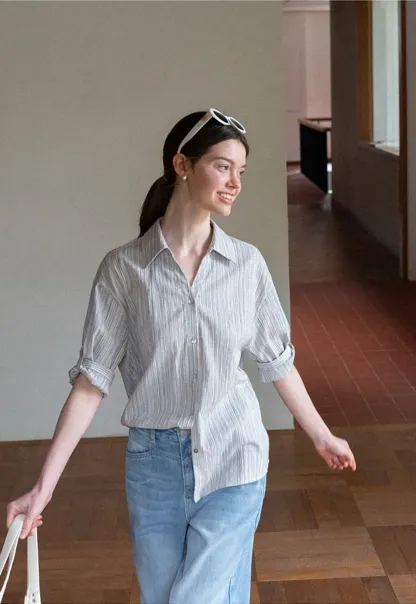 Striped Relaxed Fit Button Down Shirt