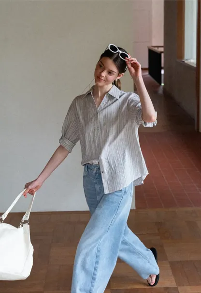 Striped Relaxed Fit Button Down Shirt