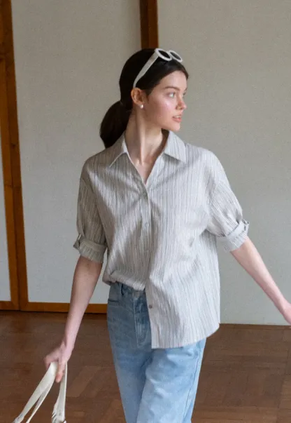 Striped Relaxed Fit Button Down Shirt