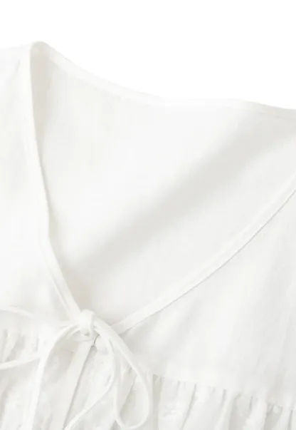 V Neck Drawstring Detail Short Sleeve Shirt