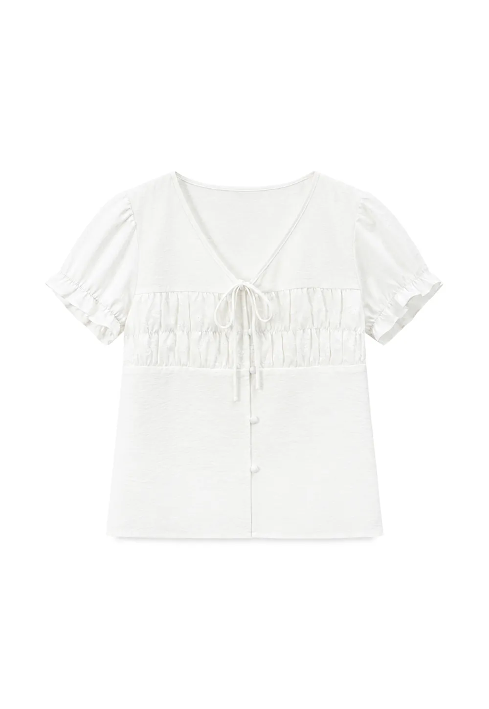 V Neck Drawstring Detail Short Sleeve Shirt