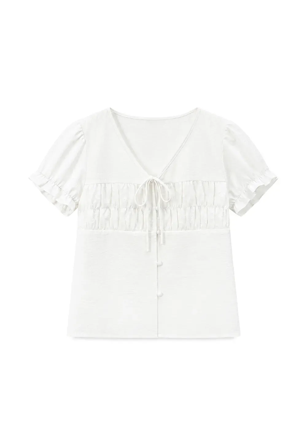 V Neck Drawstring Detail Short Sleeve Shirt