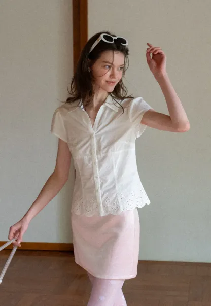 Lace Trimmed Button Down Shirt