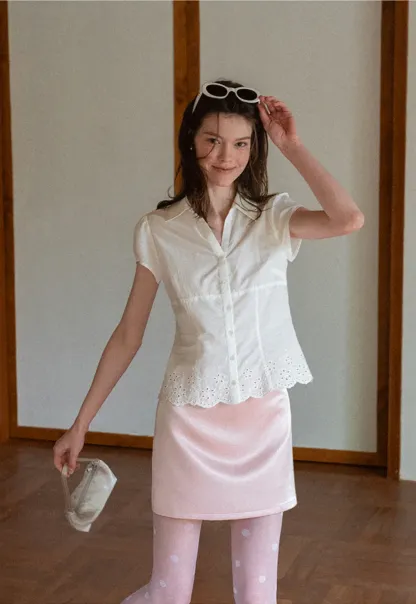 Lace Trimmed Button Down Shirt