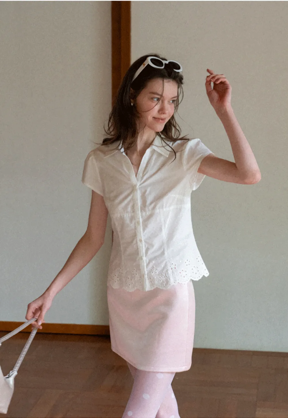 Lace Trimmed Button Down Shirt