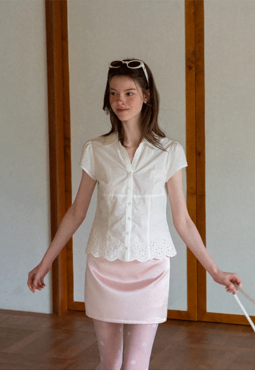 Lace Trimmed Button Down Shirt