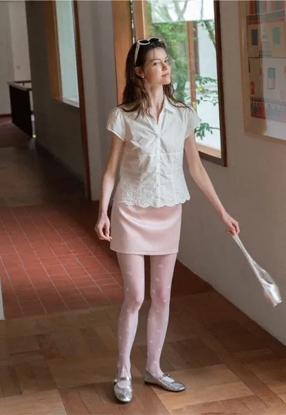Lace Trimmed Button Down Shirt