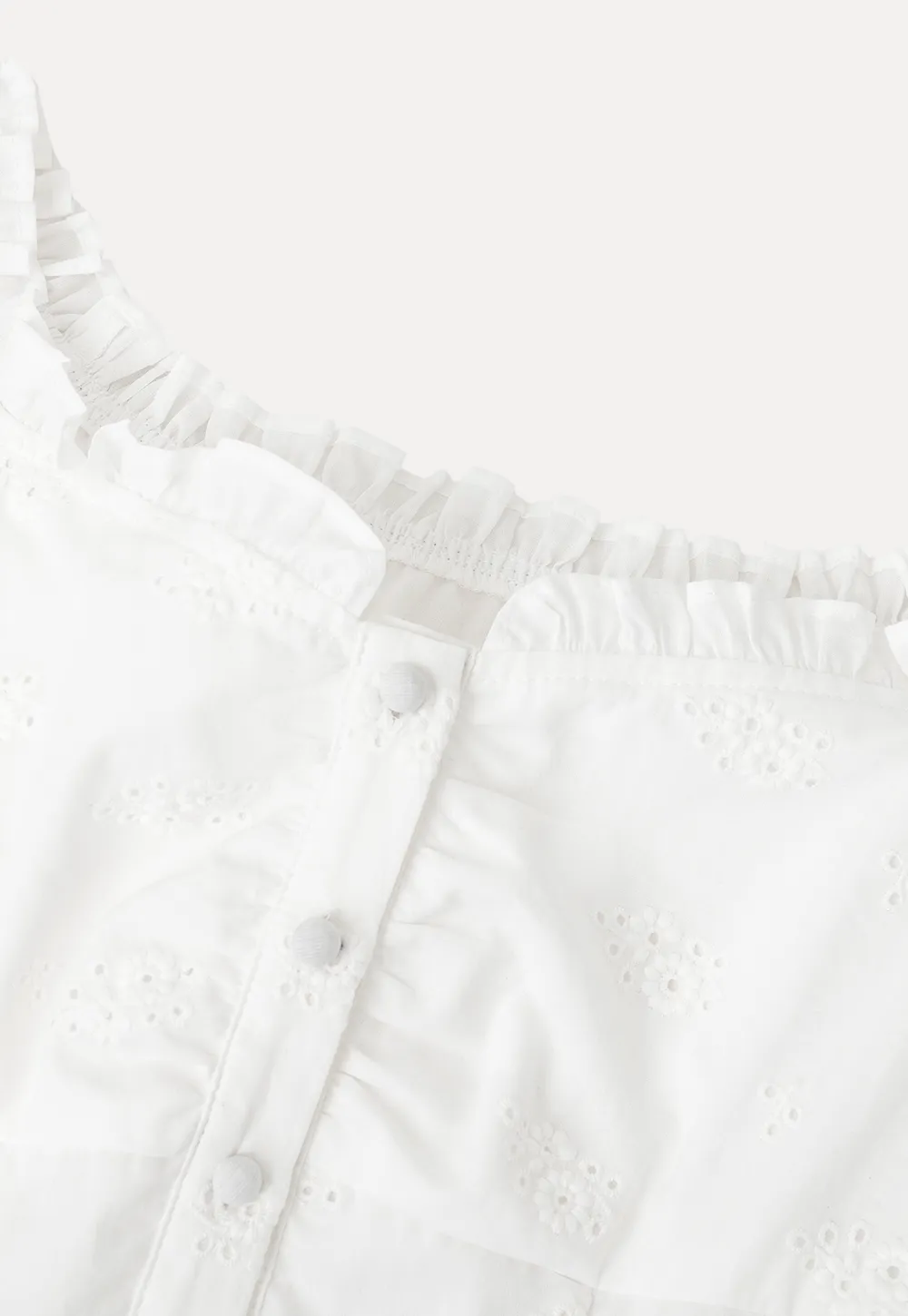 Ruffled Cap Sleeve Embroidered Button Front Shirt
