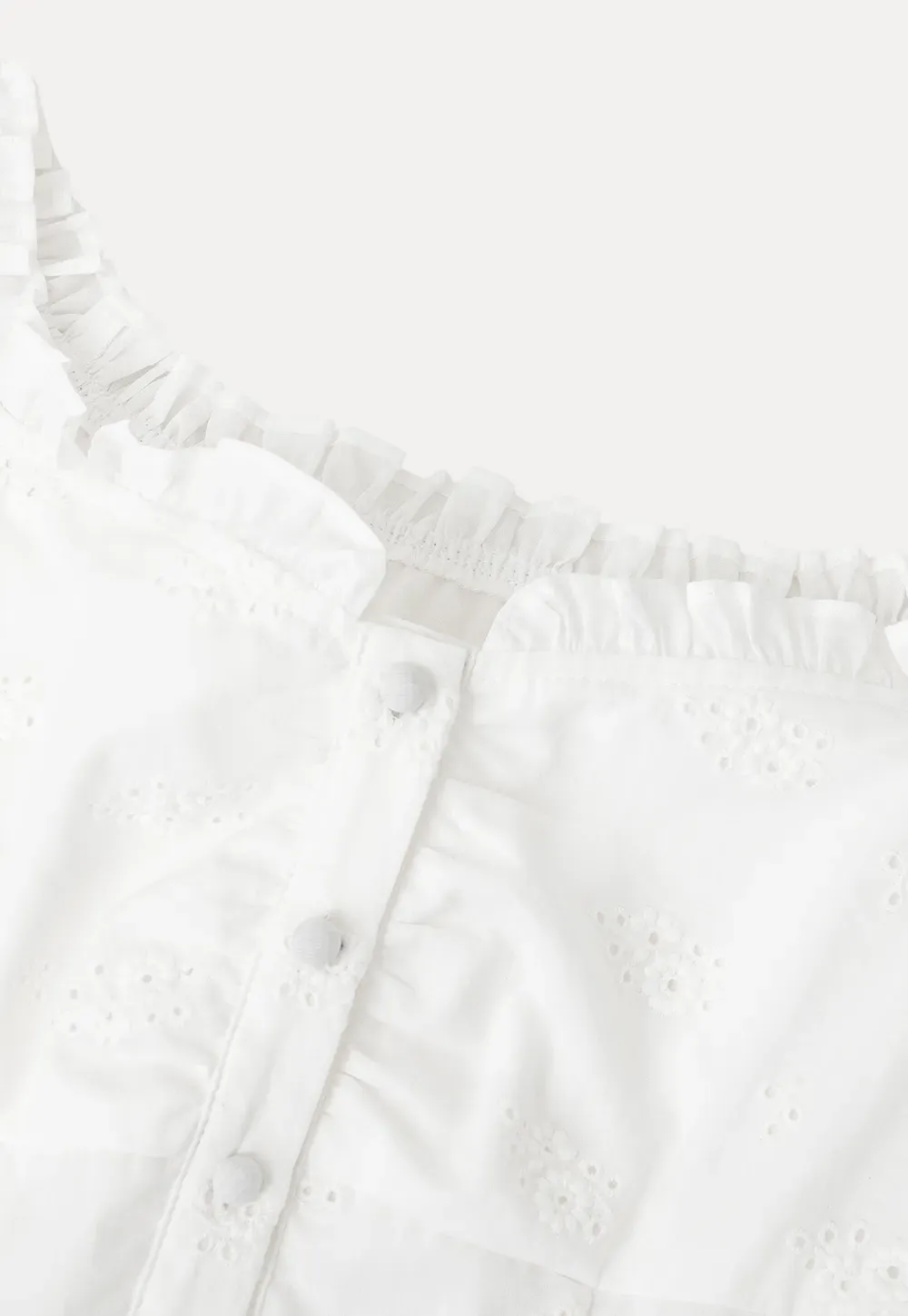 Ruffled Cap Sleeve Embroidered Button Front Shirt