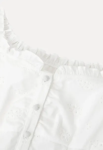 Ruffled Cap Sleeve Embroidered Button Front Shirt