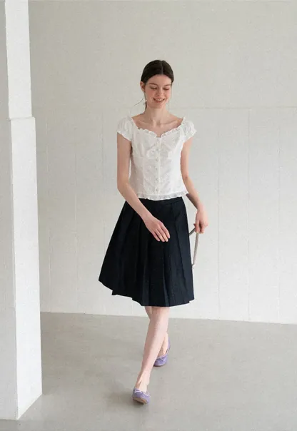 Ruffled Cap Sleeve Embroidered Button Front Shirt