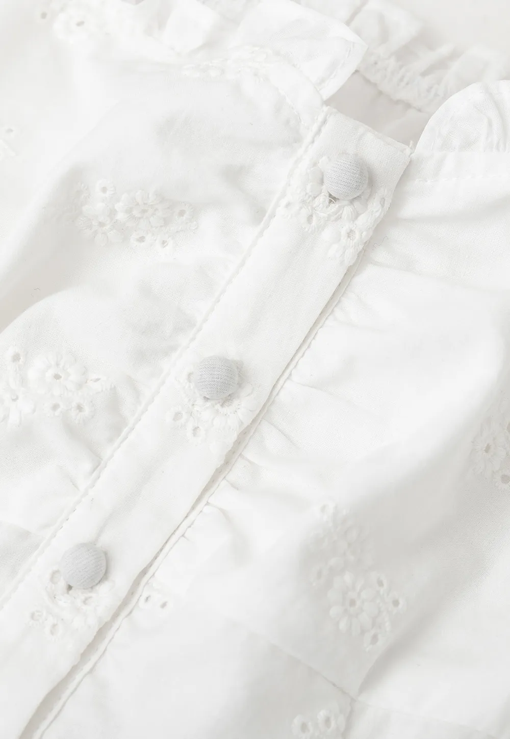 Ruffled Cap Sleeve Embroidered Button Front Shirt