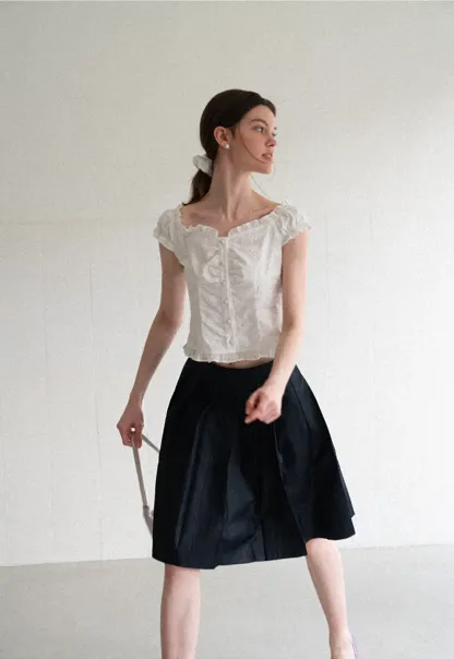 Ruffled Cap Sleeve Embroidered Button Front Shirt