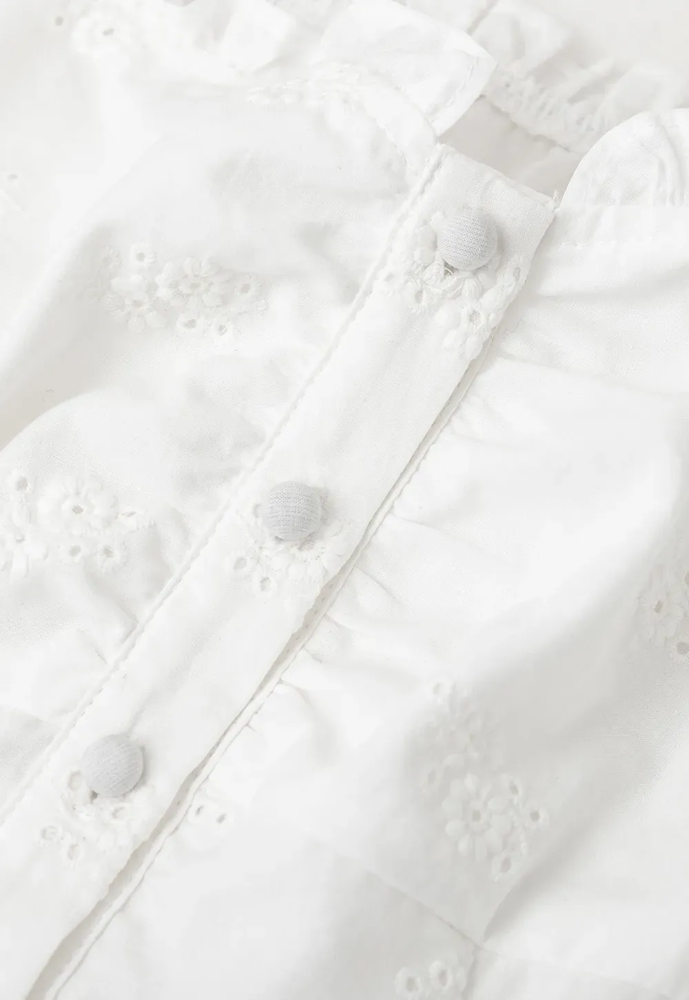 Ruffled Cap Sleeve Embroidered Button Front Shirt