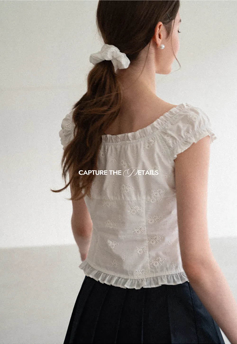 Ruffled Cap Sleeve Embroidered Button Front Shirt