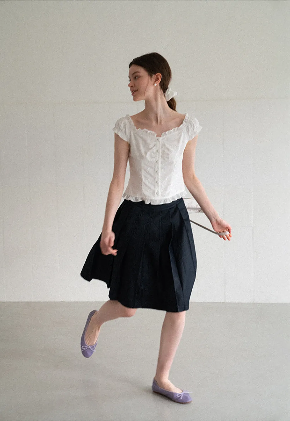 Ruffled Cap Sleeve Embroidered Button Front Shirt