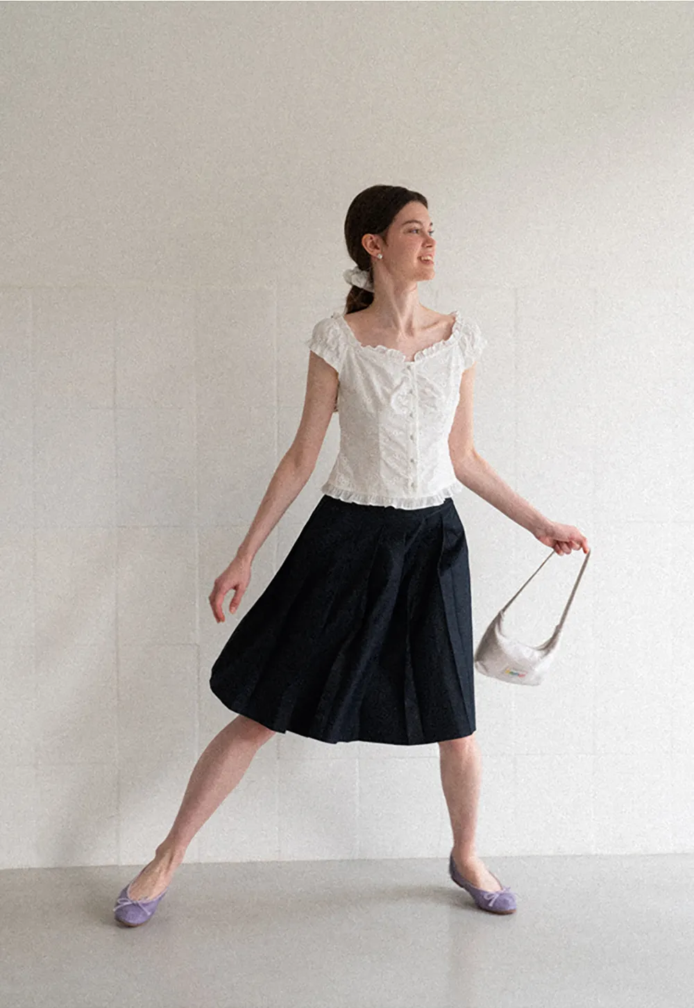 Ruffled Cap Sleeve Embroidered Button Front Shirt