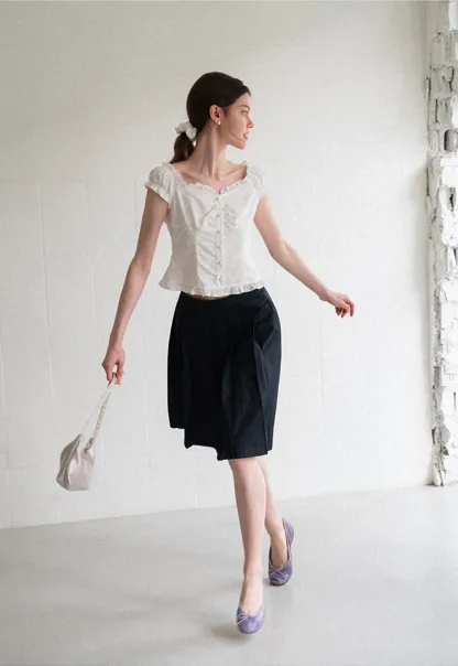 Ruffled Cap Sleeve Embroidered Button Front Shirt