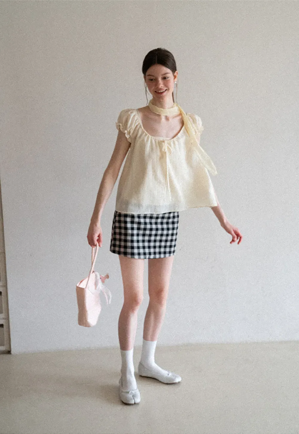Square Neck Ruffle Sleeve Tie Front Blouse