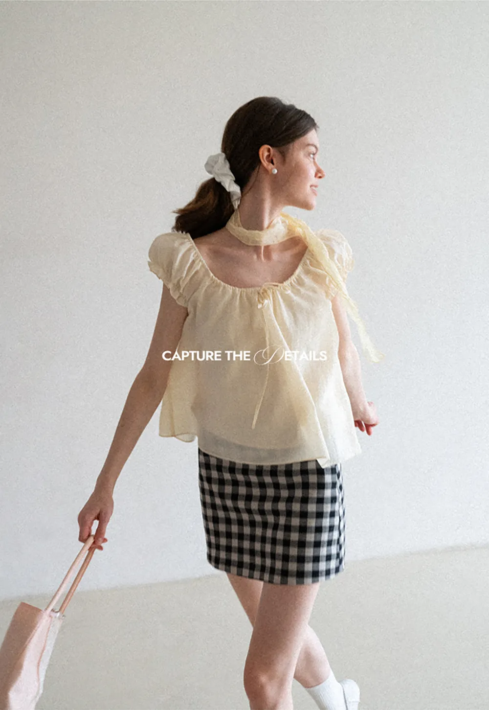 Square Neck Ruffle Sleeve Tie Front Blouse