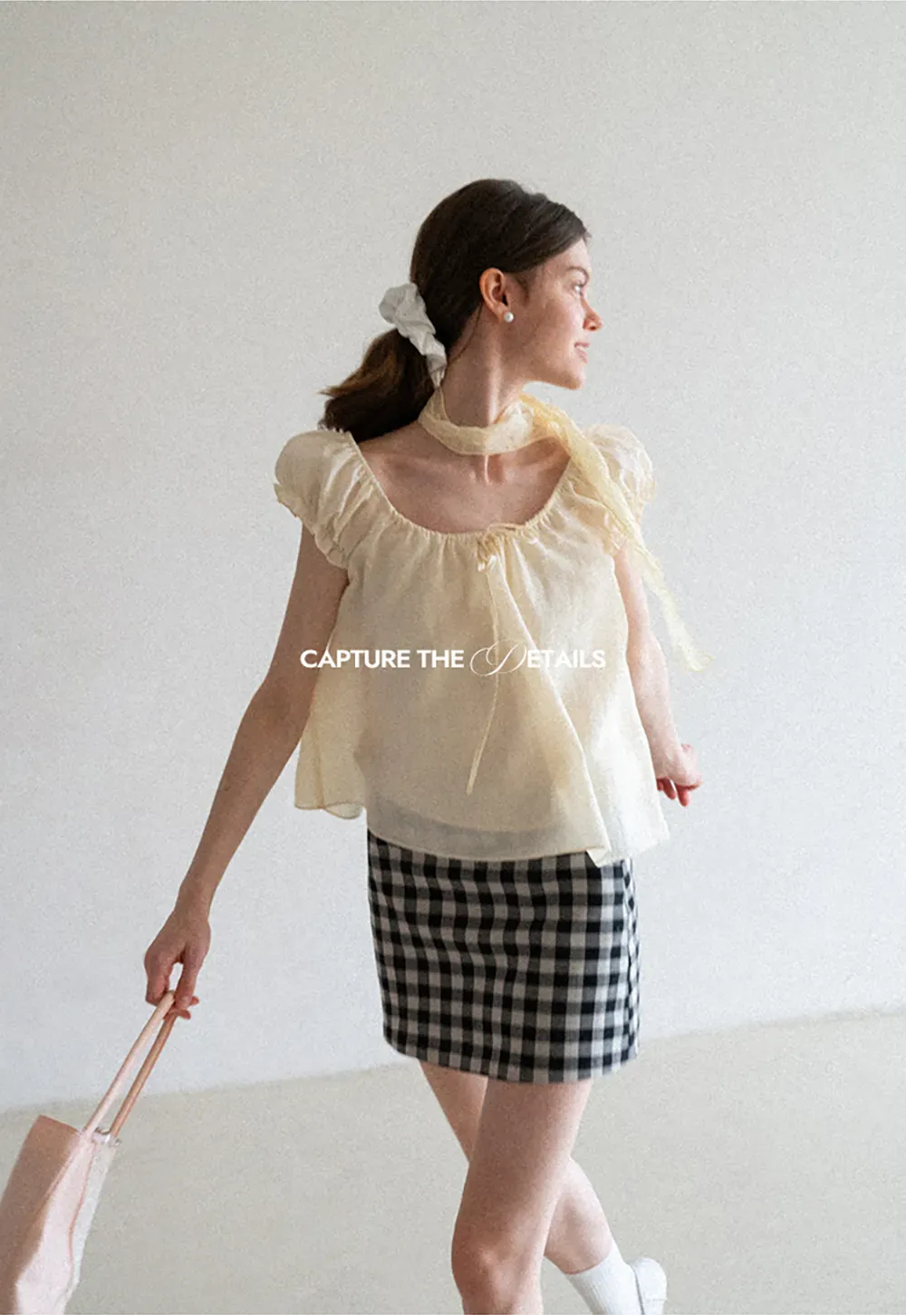 Square Neck Ruffle Sleeve Tie Front Blouse