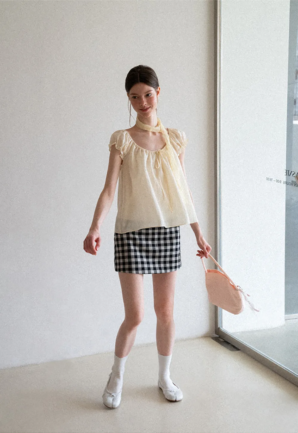 Square Neck Ruffle Sleeve Tie Front Blouse