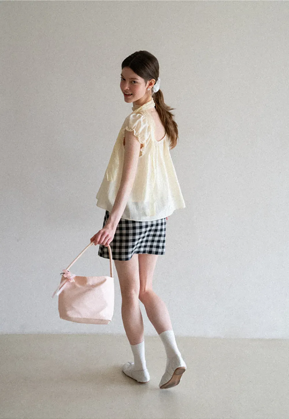 Square Neck Ruffle Sleeve Tie Front Blouse
