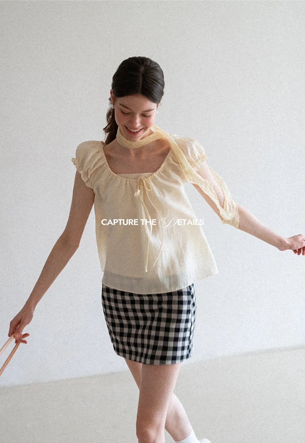 Square Neck Ruffle Sleeve Tie Front Blouse