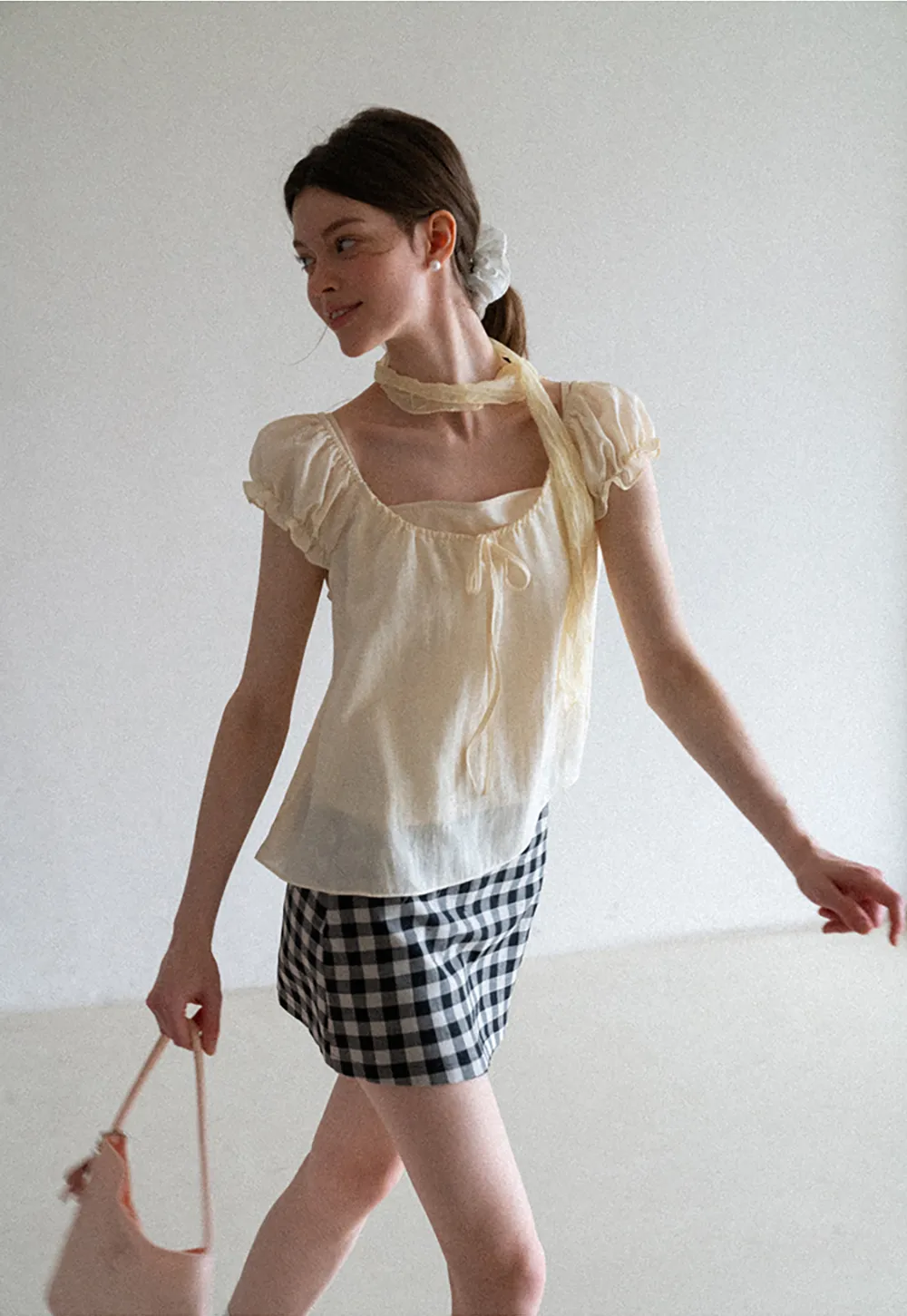 Square Neck Ruffle Sleeve Tie Front Blouse