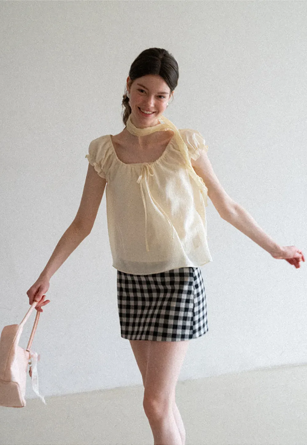 Square Neck Ruffle Sleeve Tie Front Blouse