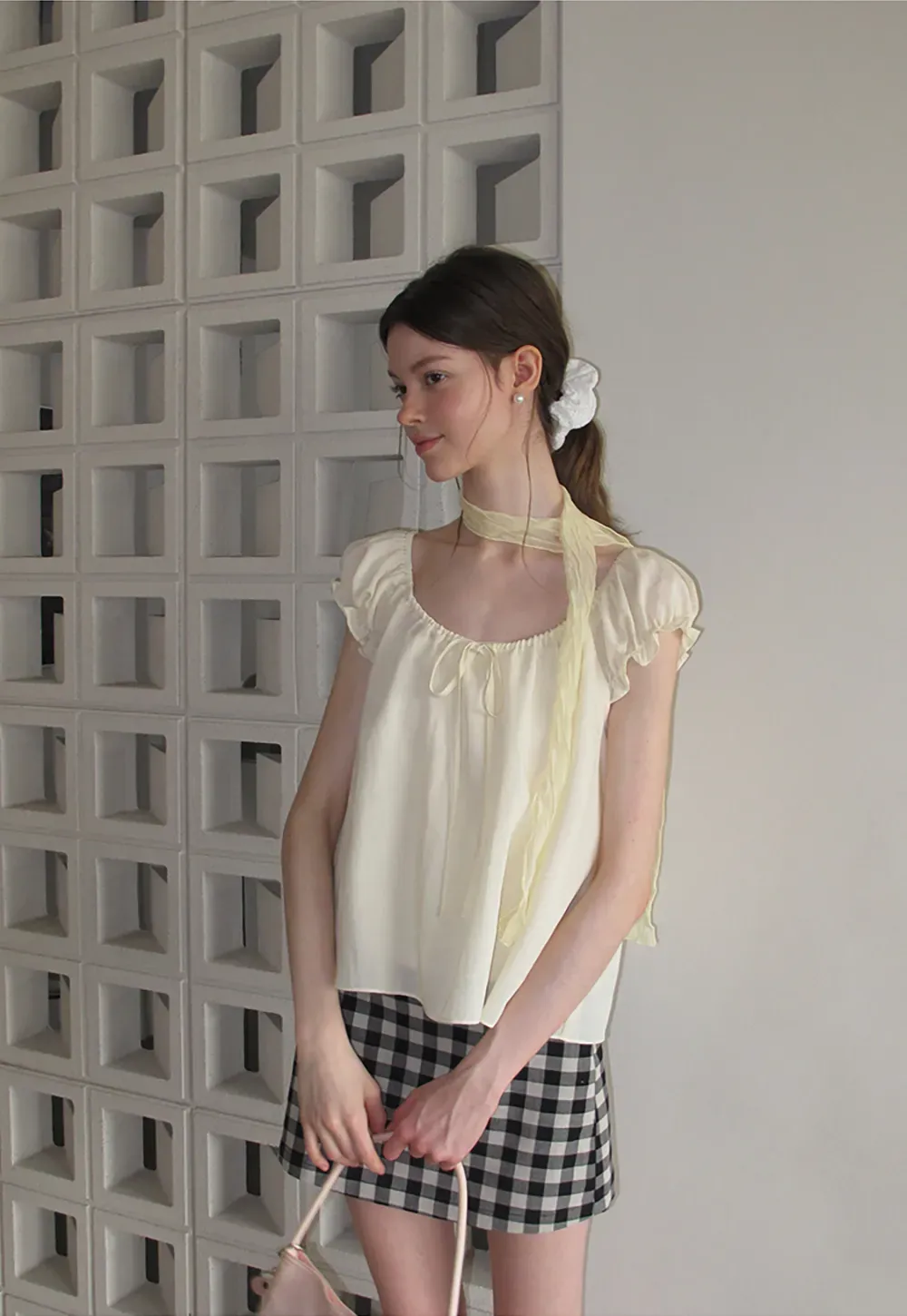 Square Neck Ruffle Sleeve Tie Front Blouse