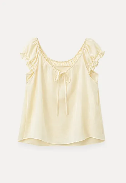 Square Neck Ruffle Sleeve Tie Front Blouse