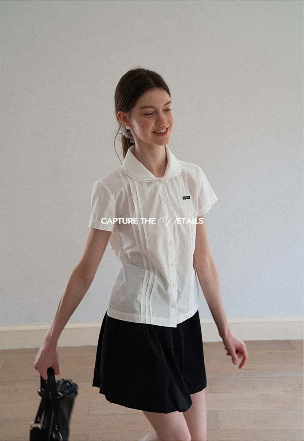 Pleated Collar Short Sleeve Shirt