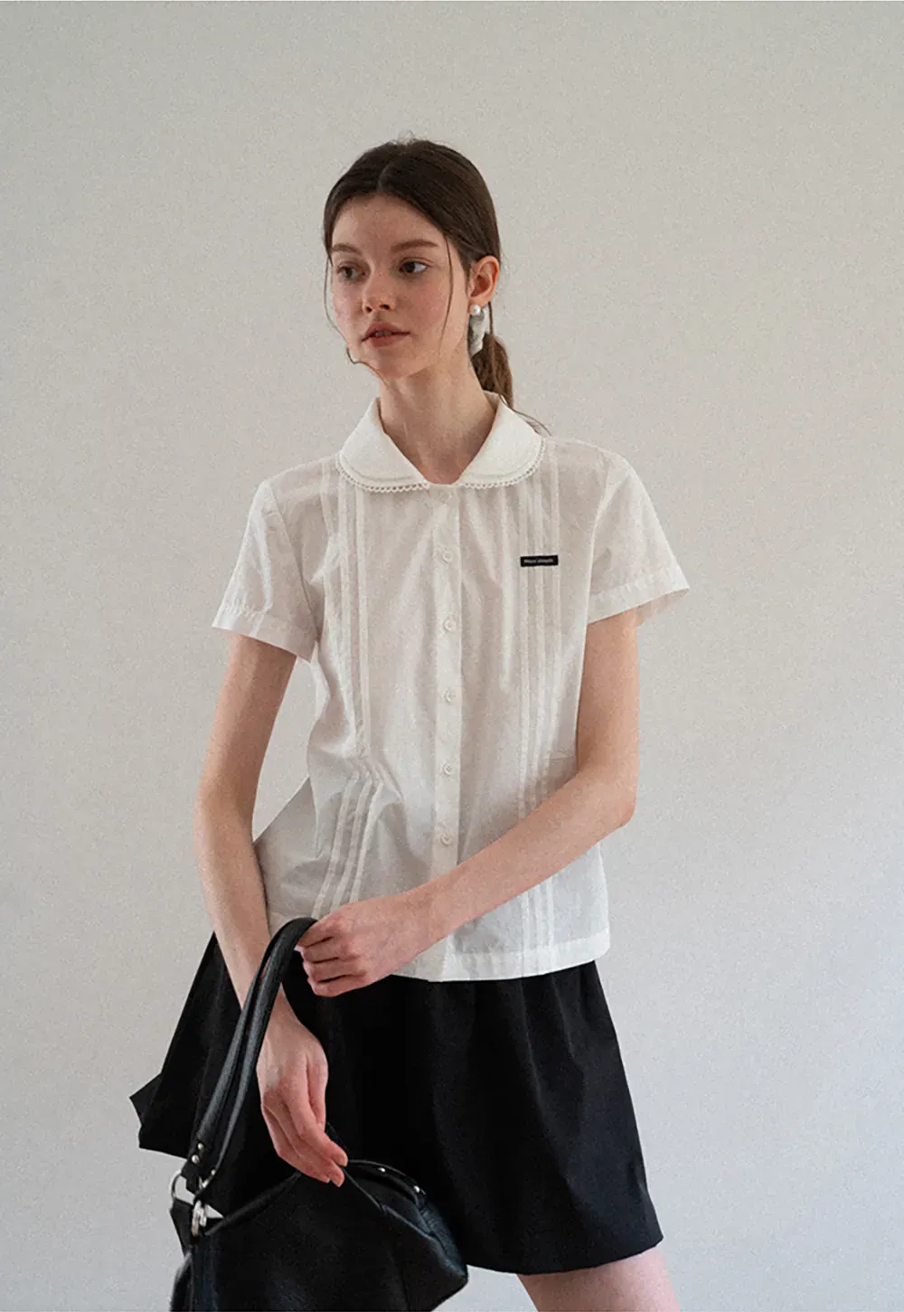 Pleated Collar Short Sleeve Shirt