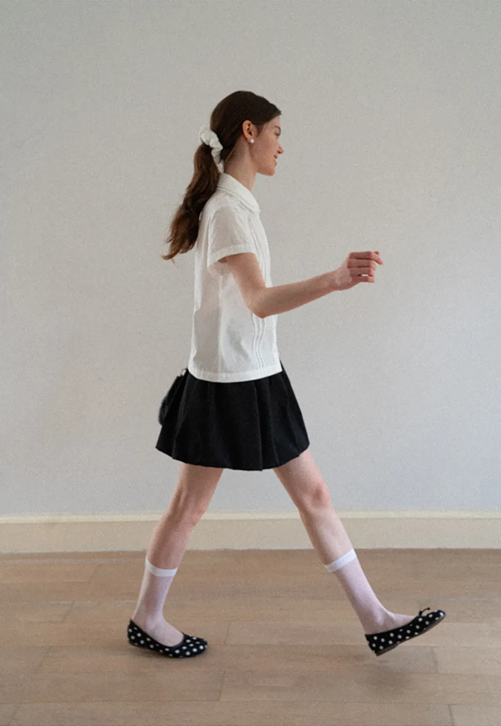 Pleated Collar Short Sleeve Shirt