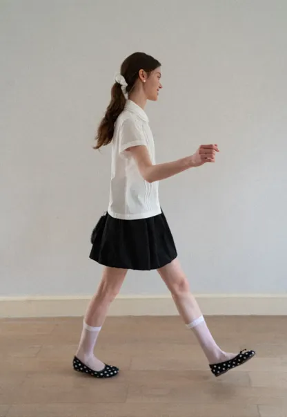 Pleated Collar Short Sleeve Shirt