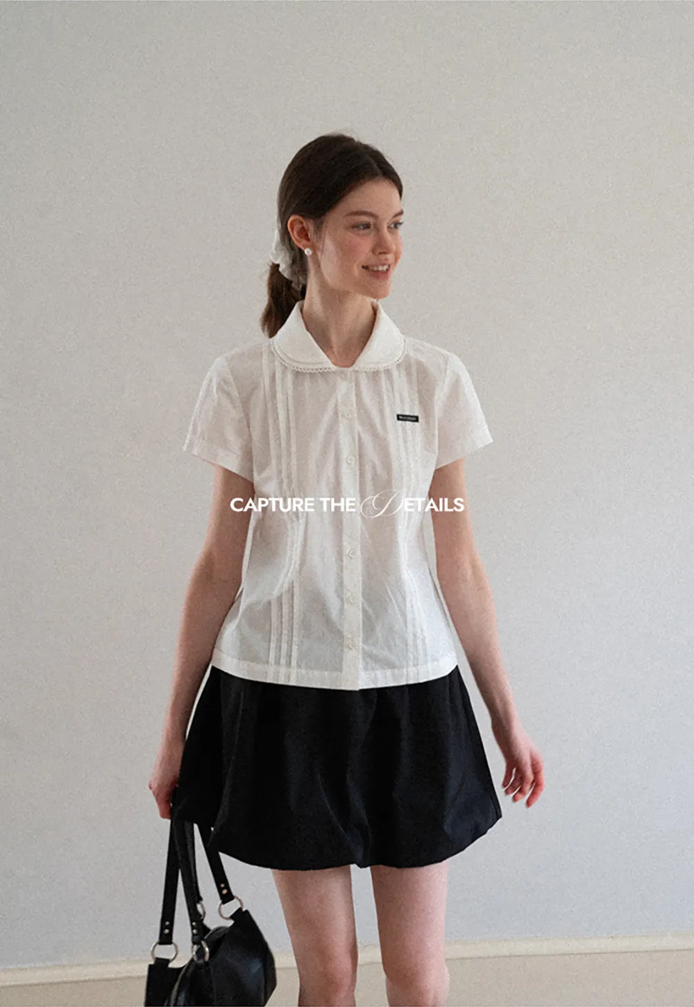 Pleated Collar Short Sleeve Shirt
