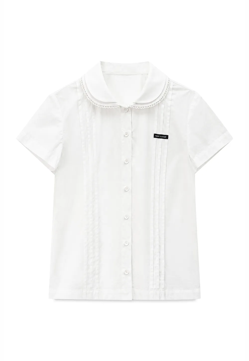 Pleated Collar Short Sleeve Shirt