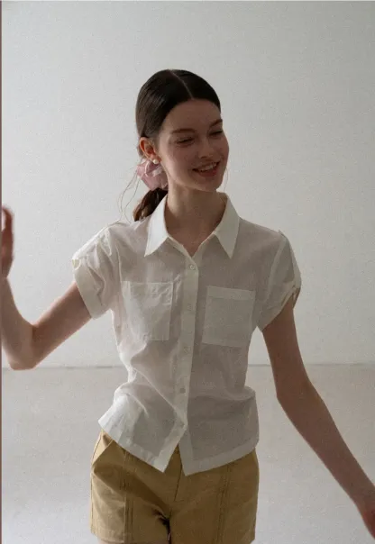 Cropped Collar Short Sleeve Shirt
