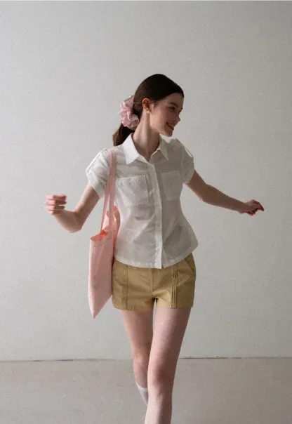 Cropped Collar Short Sleeve Shirt