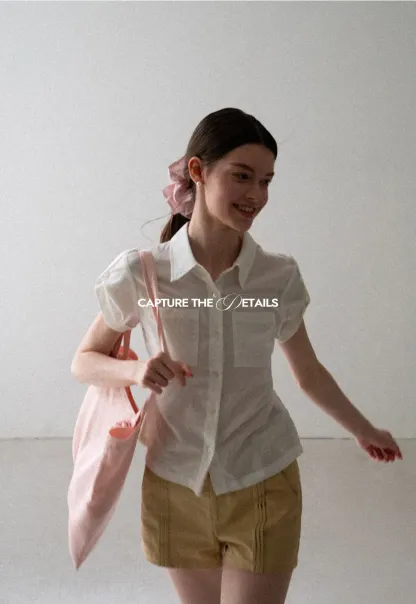 Cropped Collar Short Sleeve Shirt