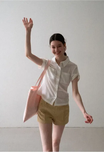Cropped Collar Short Sleeve Shirt
