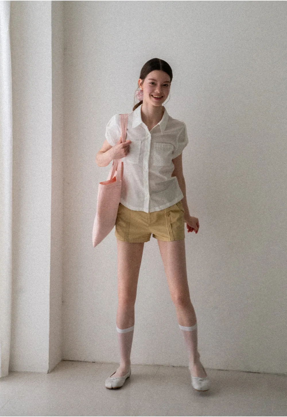 Cropped Collar Short Sleeve Shirt