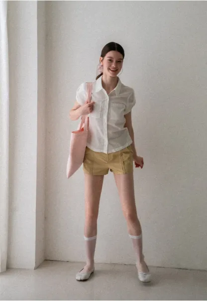 Cropped Collar Short Sleeve Shirt