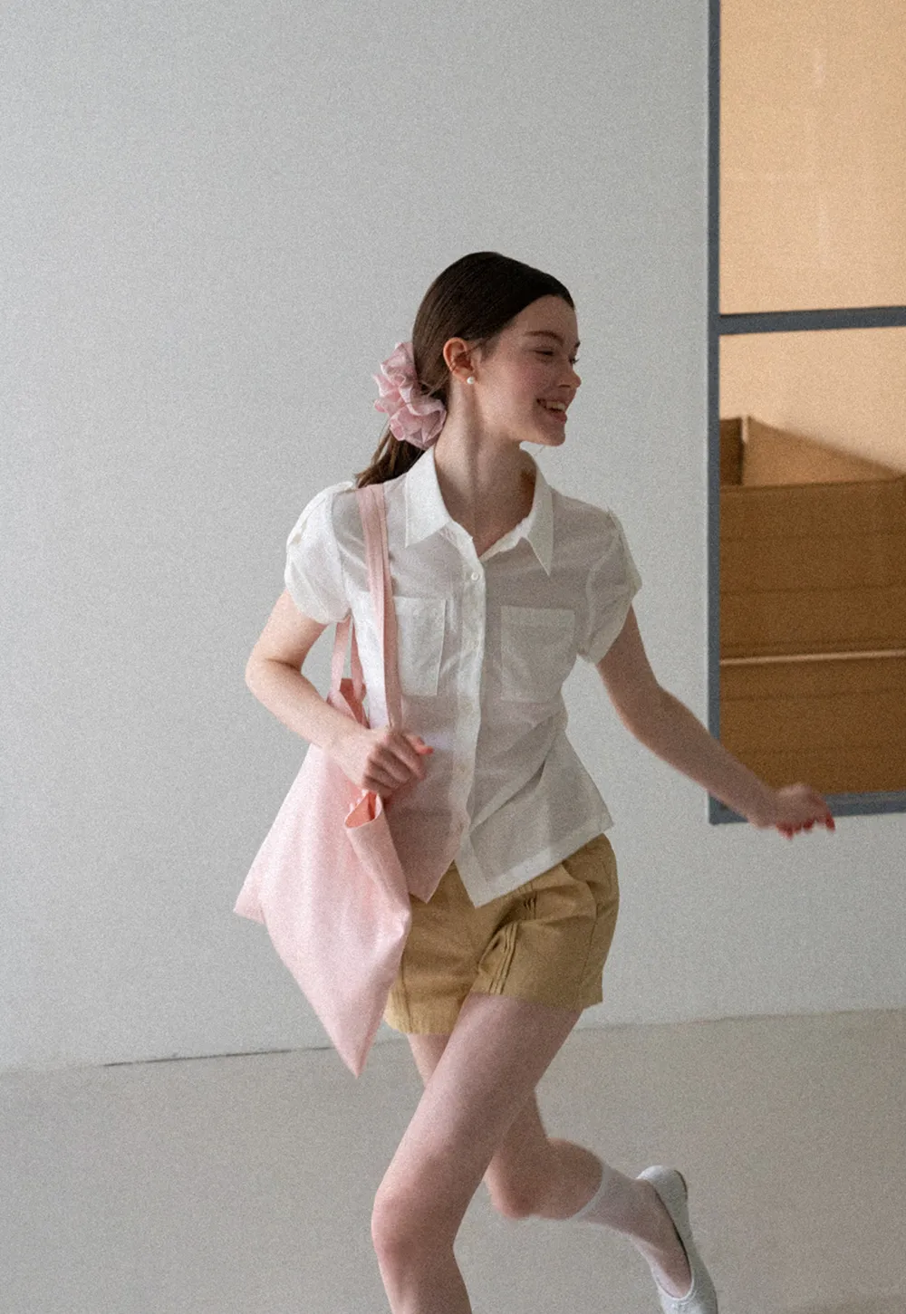 Cropped Collar Short Sleeve Shirt