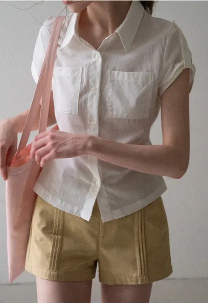 Cropped Collar Short Sleeve Shirt